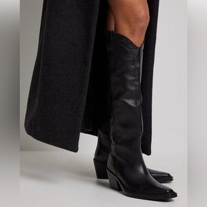 NA-KD Leather Knee High Western Boots